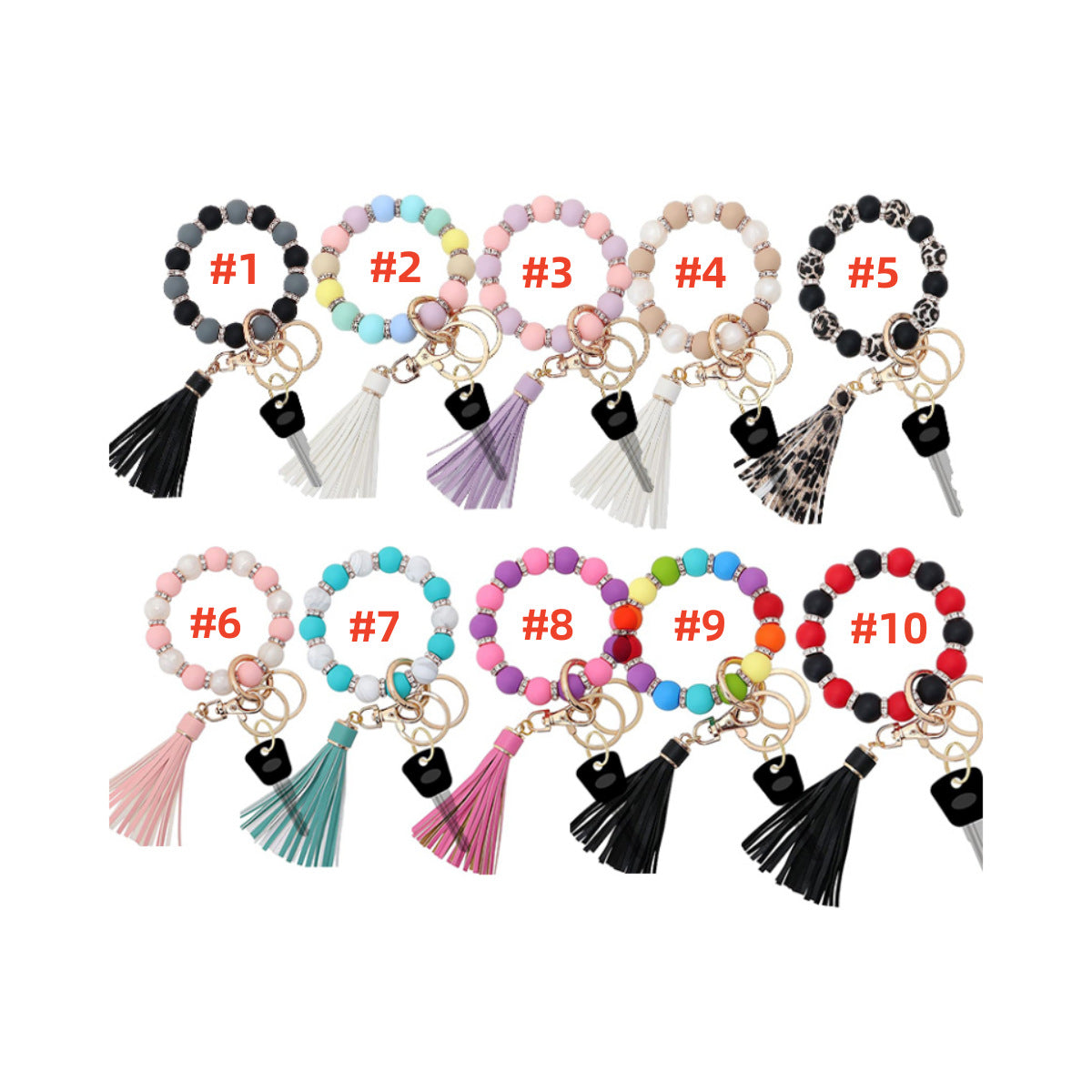 Wholesale Colorful Silicone Bead Tassel Beaded Wrist Keychain
